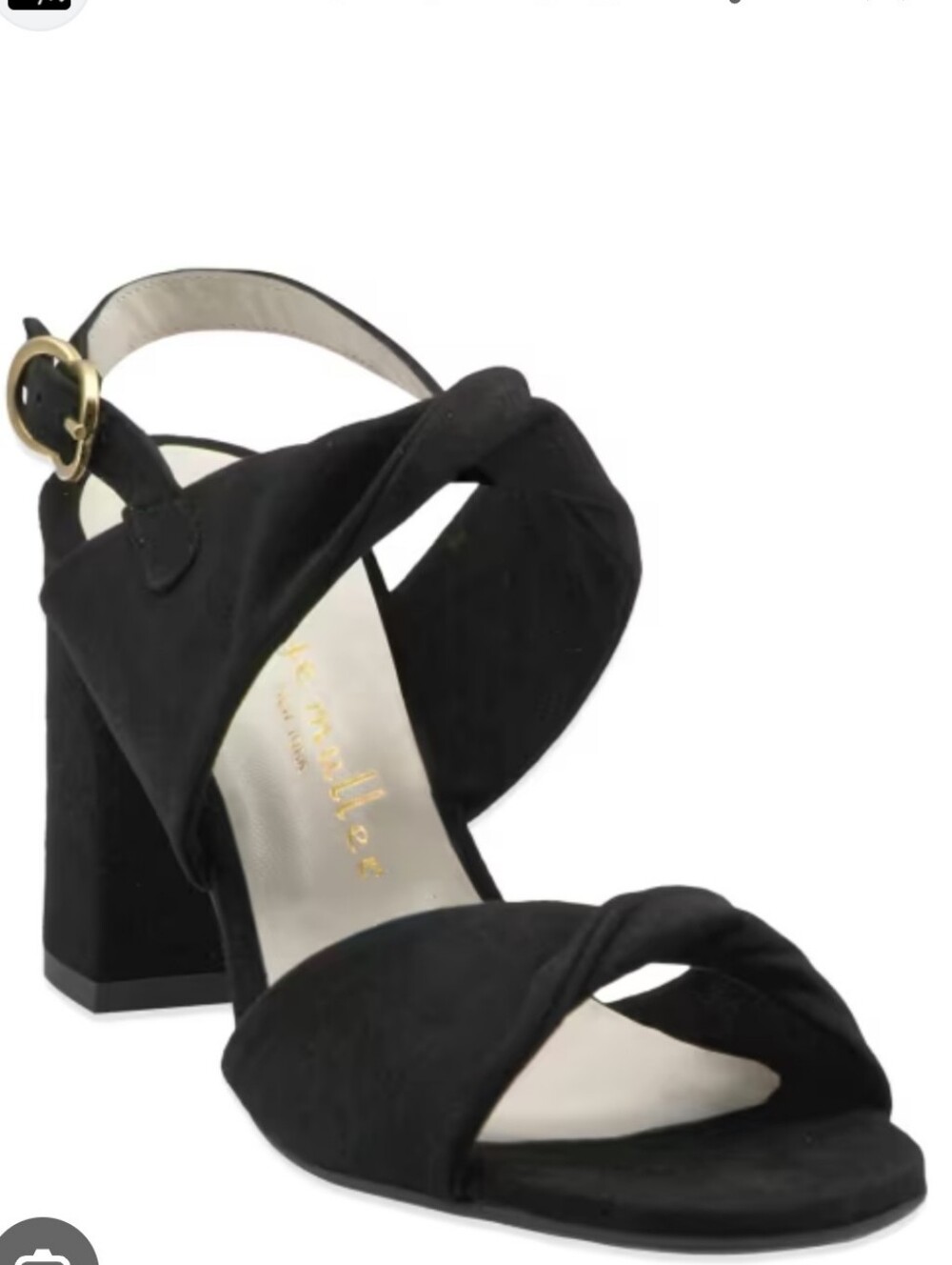 Bettye Muller New York Black Suede Chunky Heel Twisted Sandals Sz.38.5/8,5